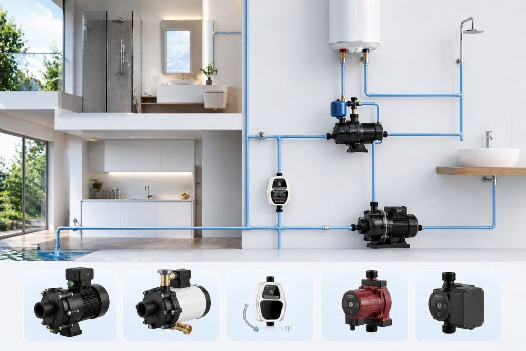 Compact DC booster pump application for household water systems