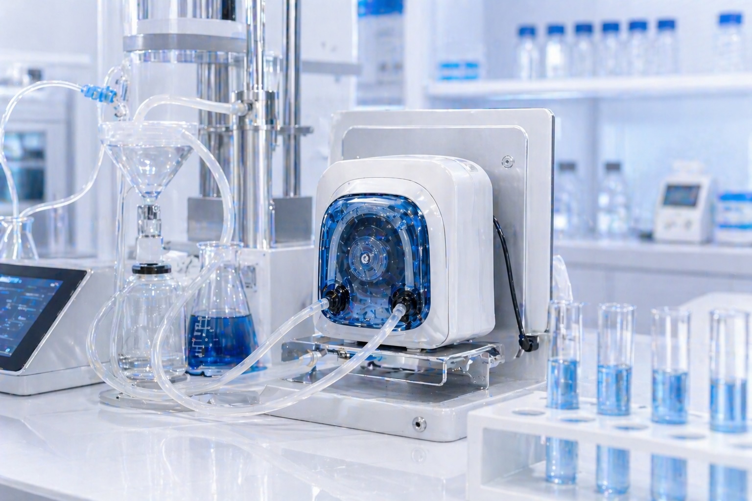 Pump application for medical and laboratory fluid handling