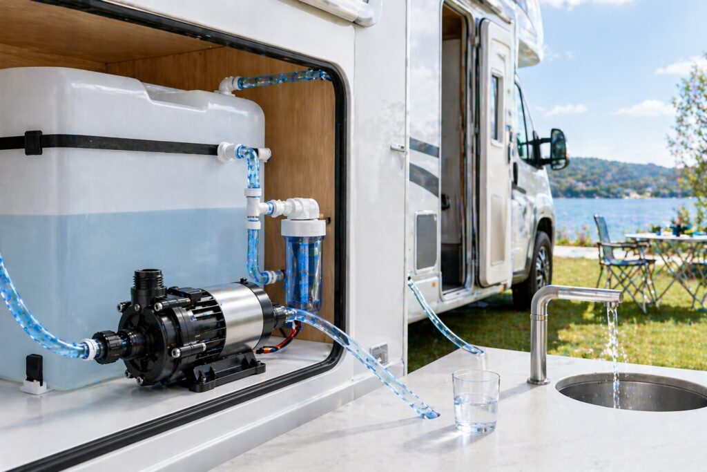 Compact DC pump for RV and off-grid water supply application