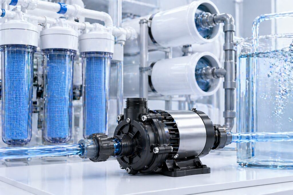 DC pump application for compact water treatment systems