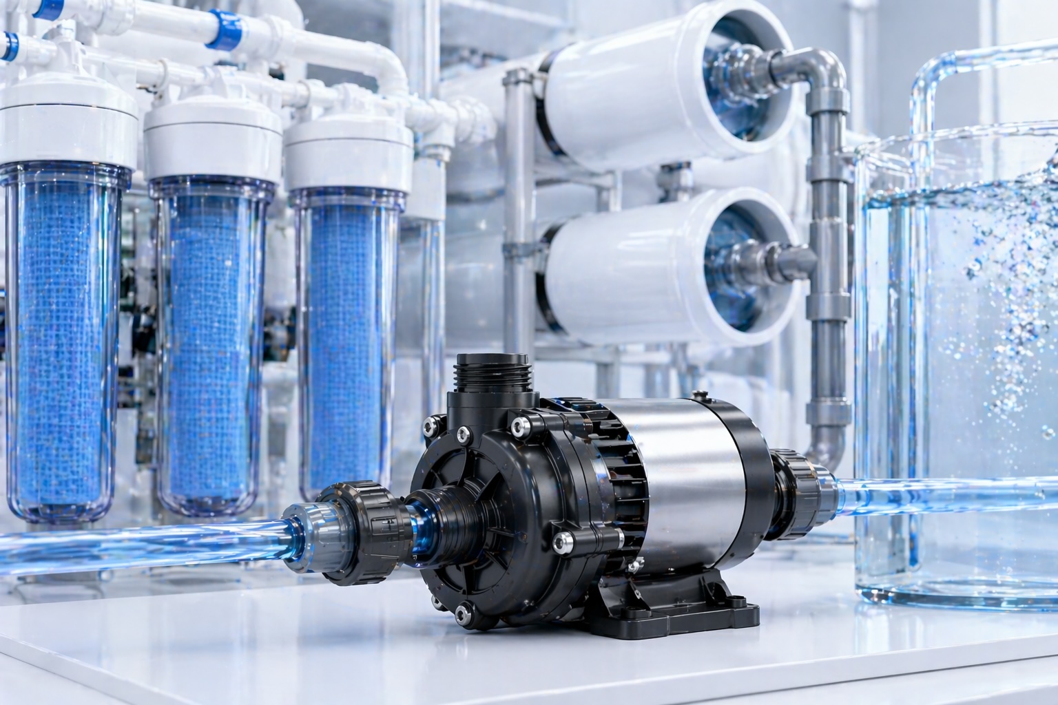 DC pump application for compact water treatment systems