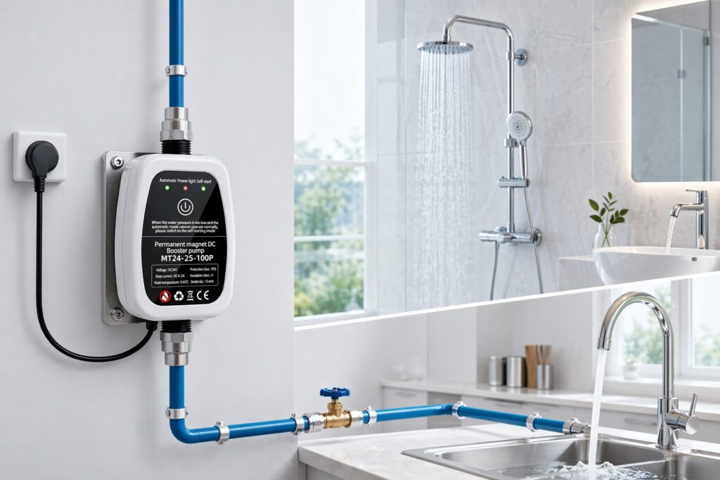 Home booster pump application for household and RV water supply systems